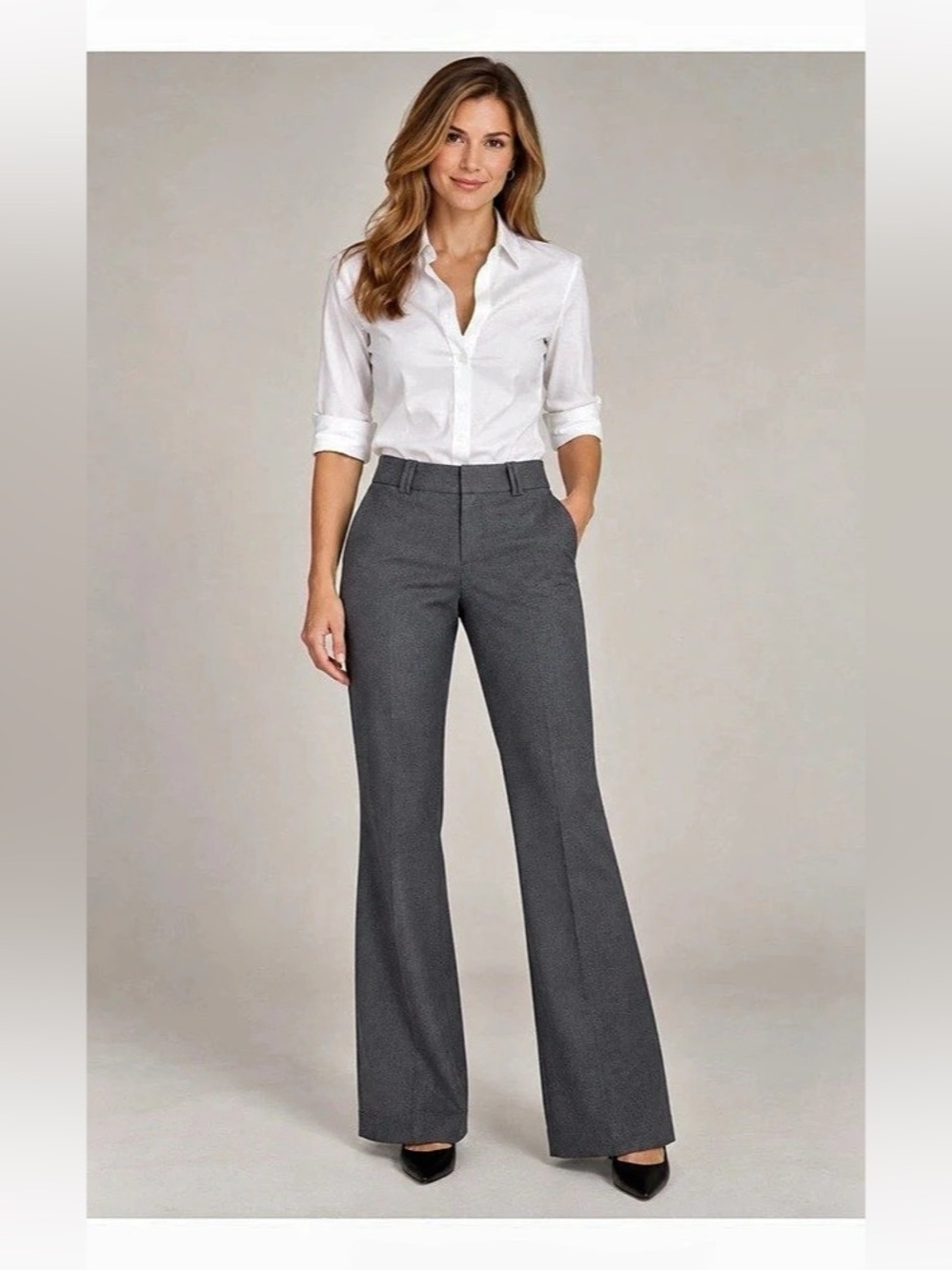 Banana Republic Jackson Fit Women’s 2 Gray Wool Stretch Flare Dress Pants Lined
